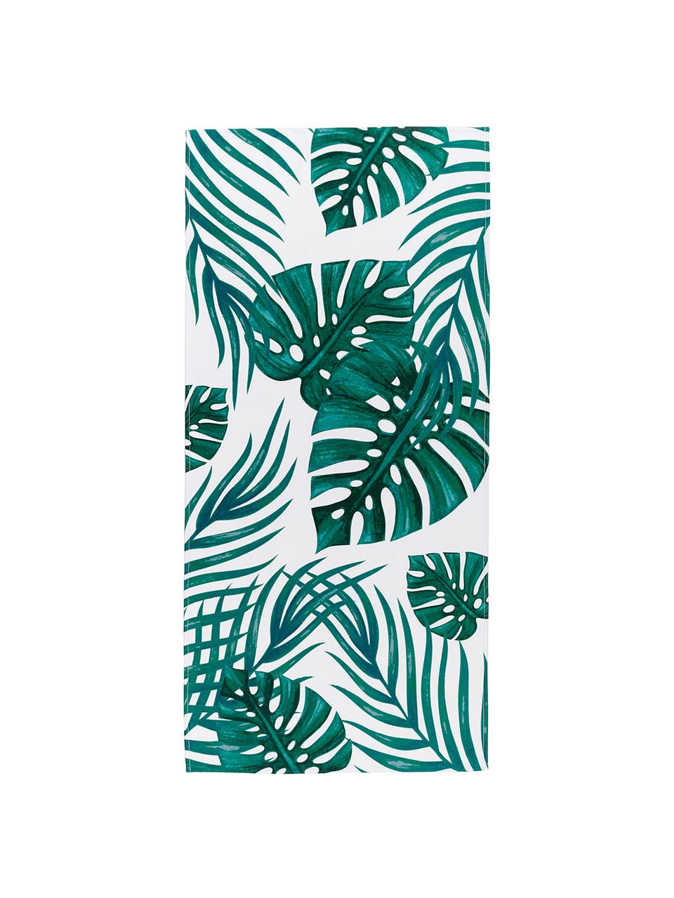 Fouta de plage imprimé tropical Jungle, 55 % polyester, 45 % coton très léger grammage, 340 g/m², Blanc, vert, larg. 70 x long. 150 cm