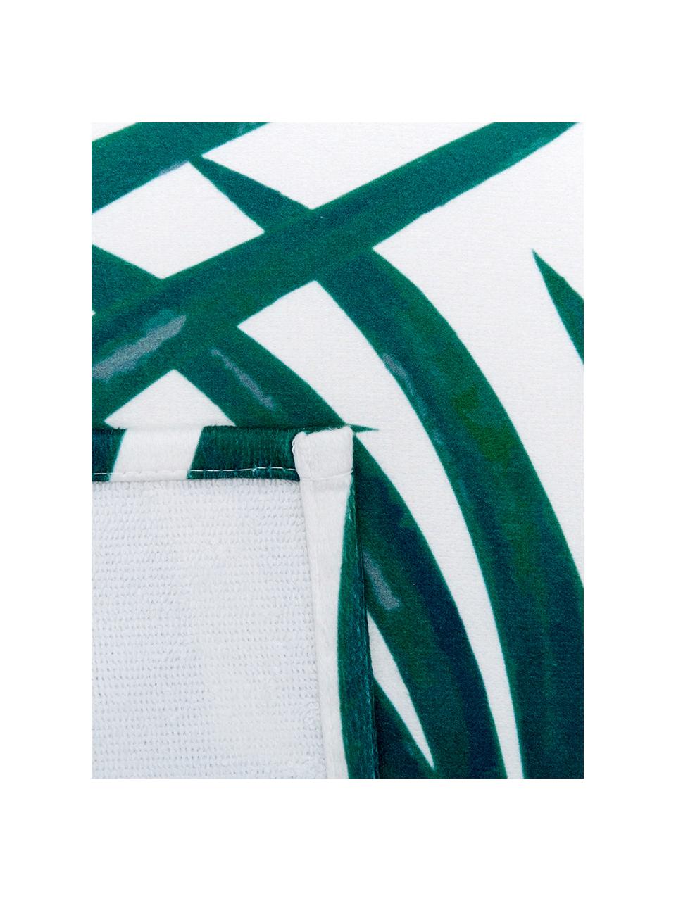 Fouta de plage imprimé tropical Jungle, 55 % polyester, 45 % coton très léger grammage, 340 g/m², Blanc, vert, larg. 70 x long. 150 cm