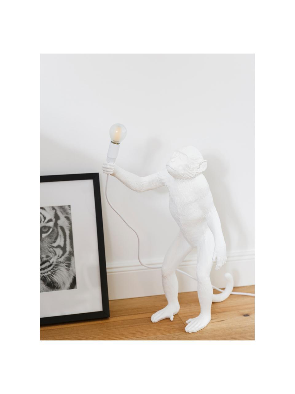Große Design Tischlampe Monkey, Weiß, B 46 x H 54 cm