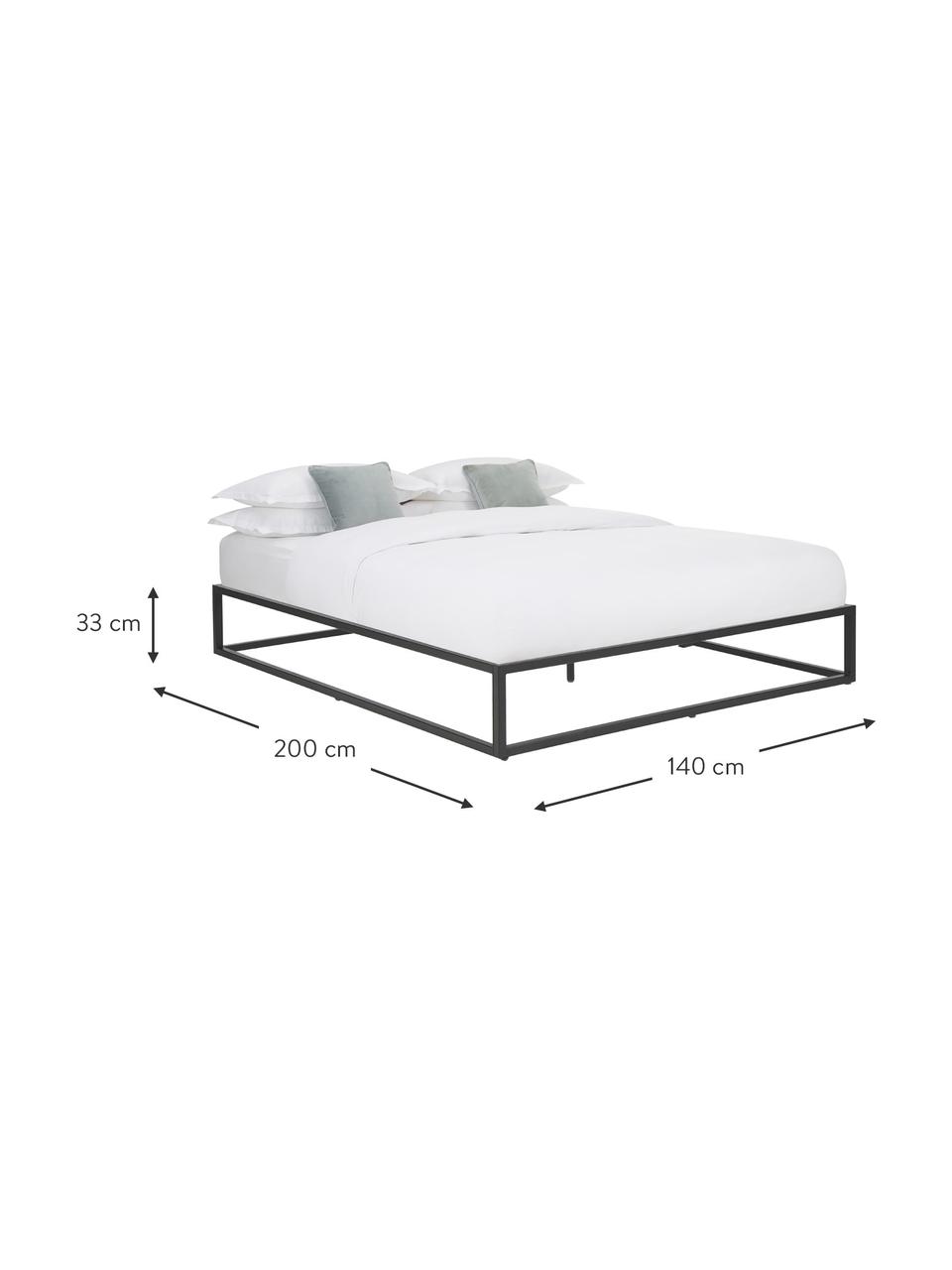 Metalen bed Neptun, Gepoedercoat metaal, Zwart, B 140 x L 200 cm