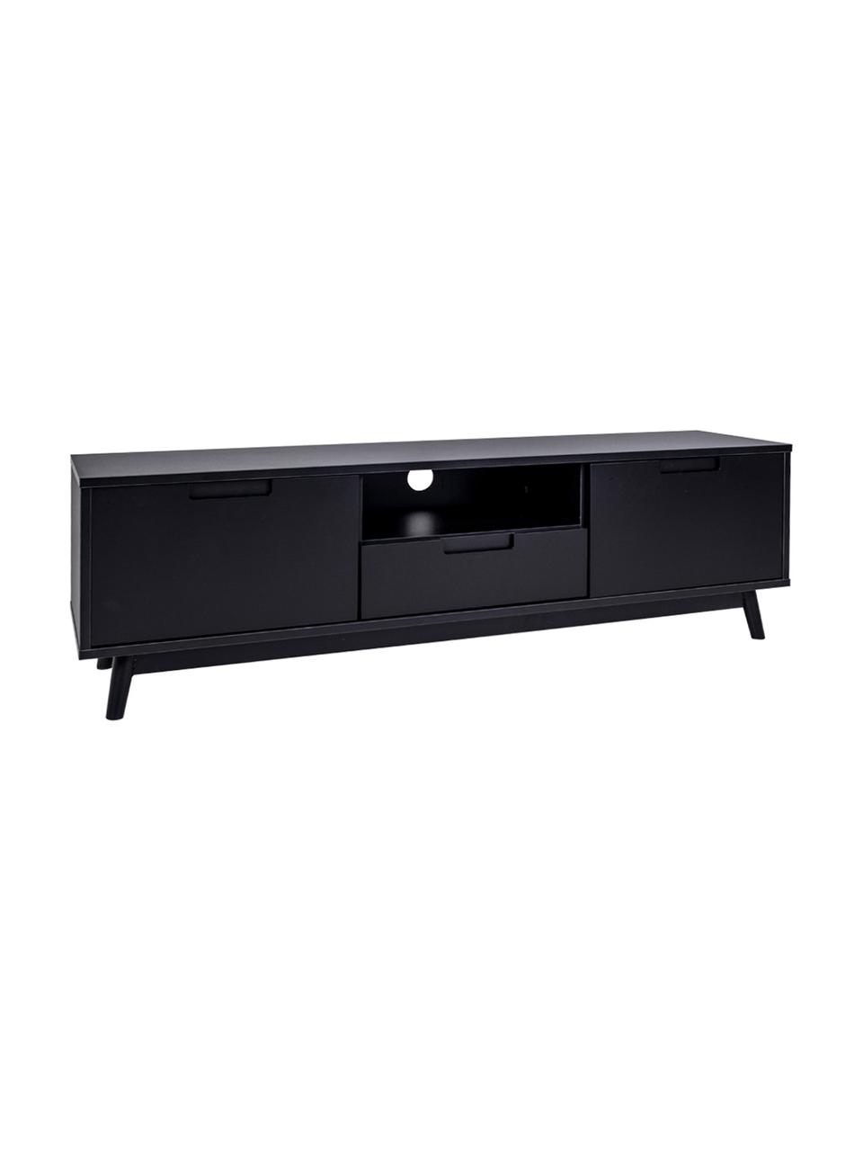 Mueble TV de madera de pino Copenhagen, Estructura: tablero de fibras de dens, Patas: madera de pino, Negro, An 150 x Al 46 cm