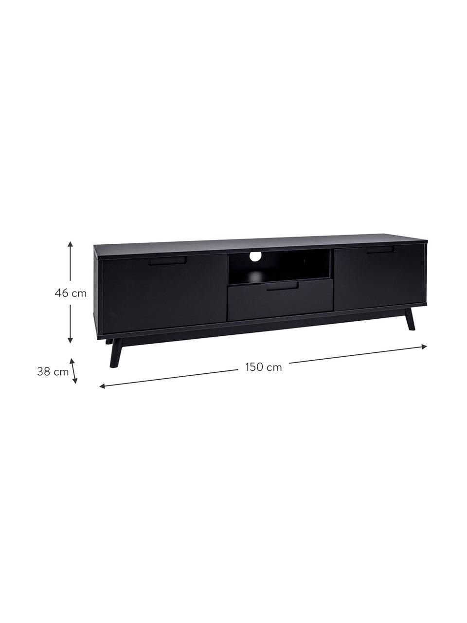 Mueble TV de madera de pino Copenhagen, Estructura: tablero de fibras de dens, Patas: madera de pino, Negro, An 150 x Al 46 cm