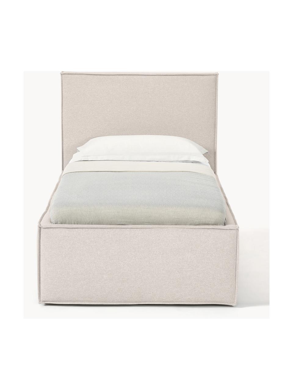 Einzelbett Dream mit Stauraum, Bezug: Polyester (Strukturstoff), Korpus: Massives Kiefernholz, FSC, Webstoff Beige, B 90 x L 200 cm