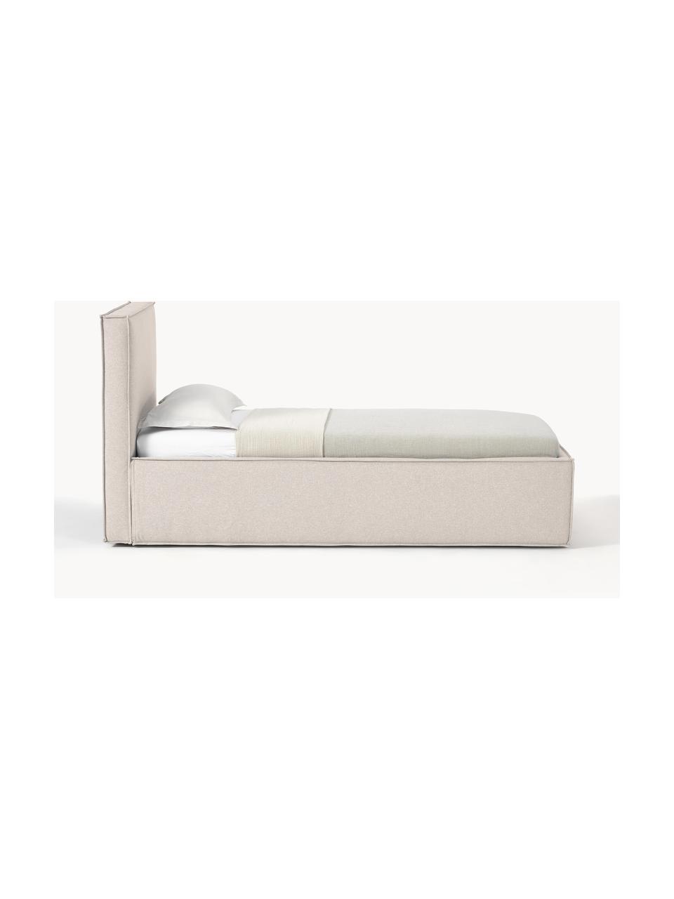 Einzelbett Dream mit Stauraum, Bezug: Polyester (Strukturstoff), Korpus: Massives Kiefernholz, FSC, Webstoff Beige, B 90 x L 200 cm