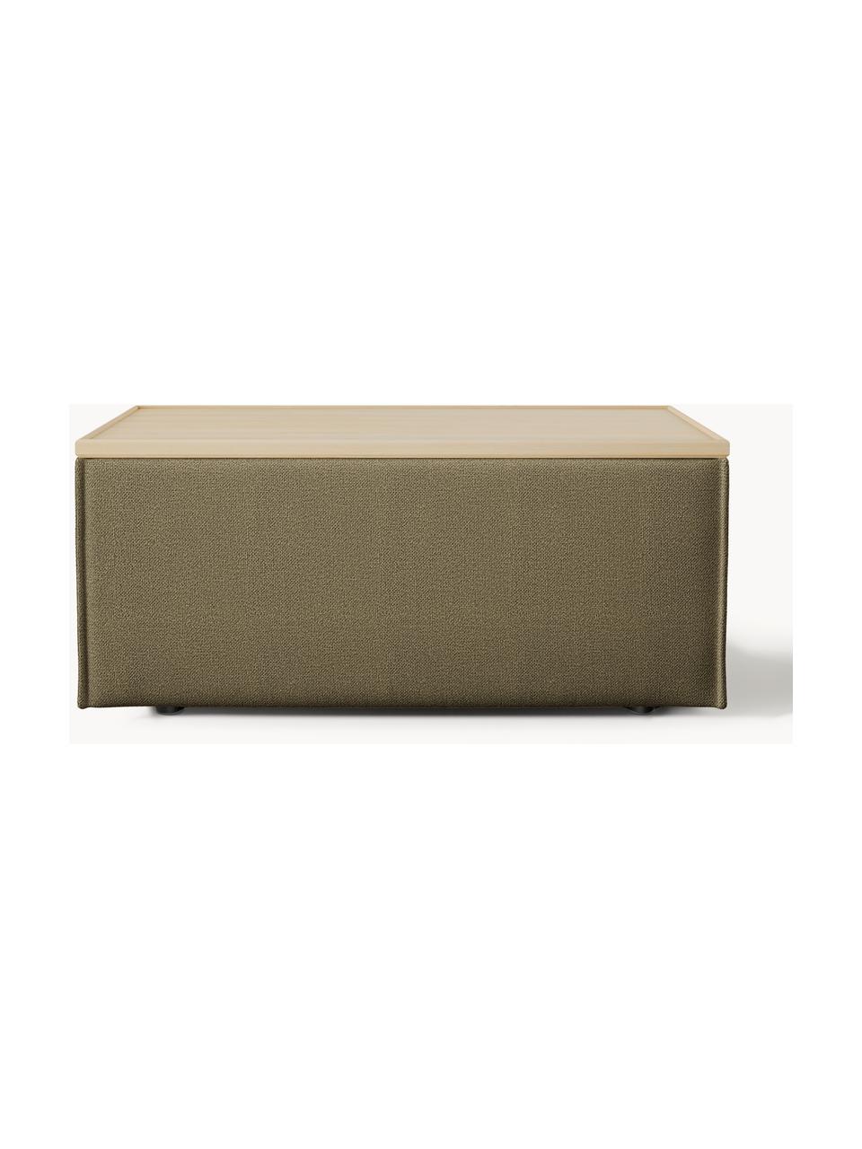 Sofa-Hocker Lennon mit Stauraum, Bezug: 100 % Polyester Der strap, Tablett: Eichenholz, Spannplatte m, Gestell: Spanplatte, mitteldichte , Webstoff Olivgrün, helles Eichenholz, B 88 x T 50 cm