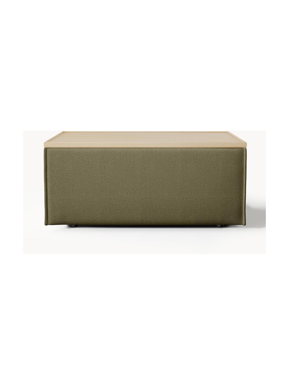 Sofa-Hocker Lennon mit Stauraum, Bezug: 100 % Polyester Der strap, Tablett: Eichenholz, Spannplatte m, Gestell: Spanplatte, mitteldichte , Webstoff Olivgrün, helles Eichenholz, B 88 x T 50 cm