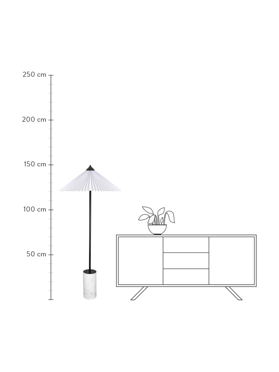 Lampada da terra in tessuto plissettato Matisse, Paralume: tessuto, Struttura: metallo rivestito, Base della lampada: marmo, Bianco, nero, Ø 60 x Alt. 150 cm