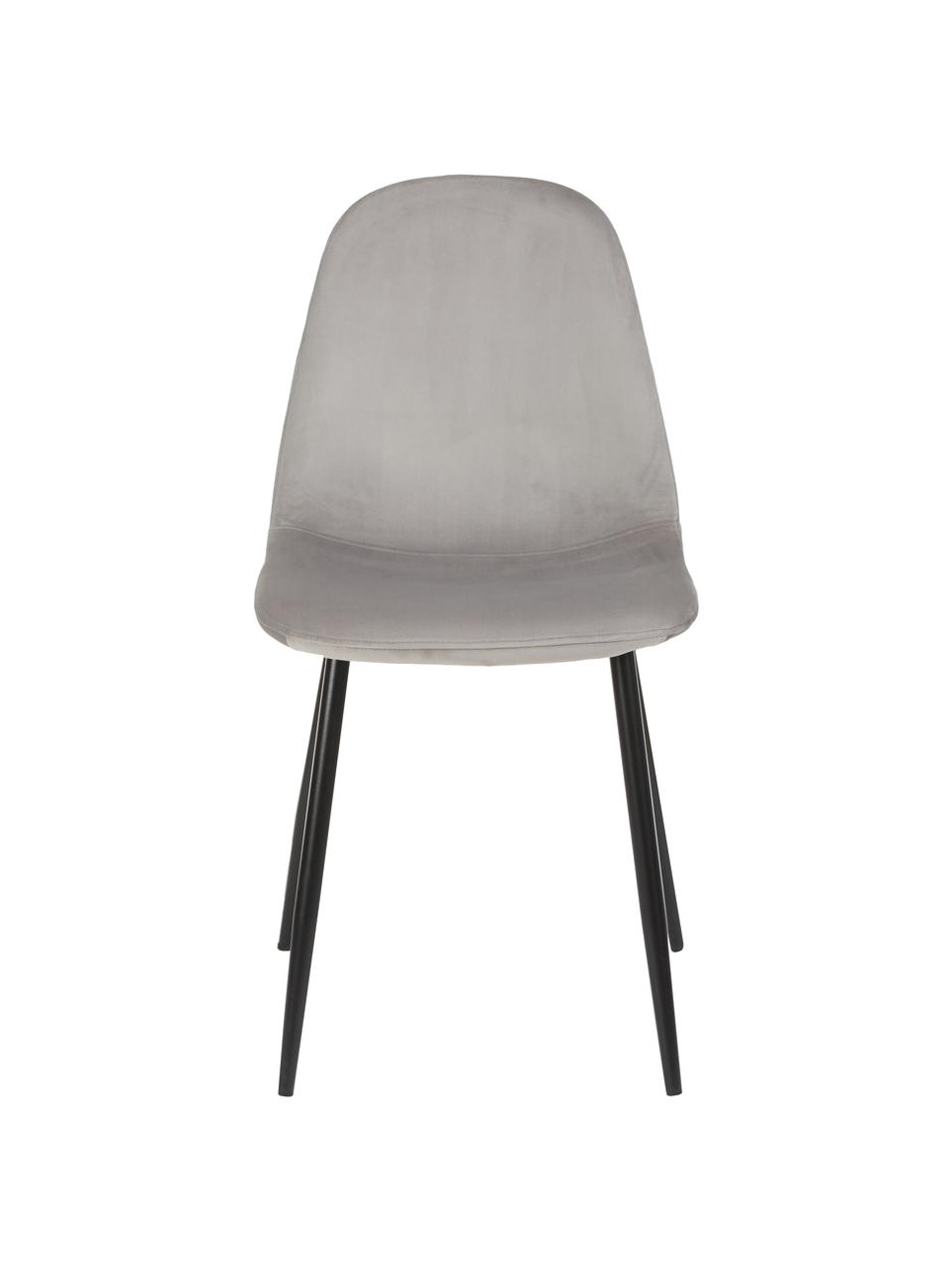Fluwelen stoelen Karla in grijs, 2 stuks, Bekleding: fluweel (100% polyester), Poten: gepoedercoat metaal, Fluweel grijs, B 44 x D 53 cm