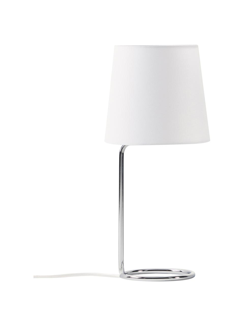 Tischlampe Cade, Lampenschirm: Textil, Lampenfuß: Metall, gebürstet, Weiß, Silberfarben, Ø 19 x H 42 cm