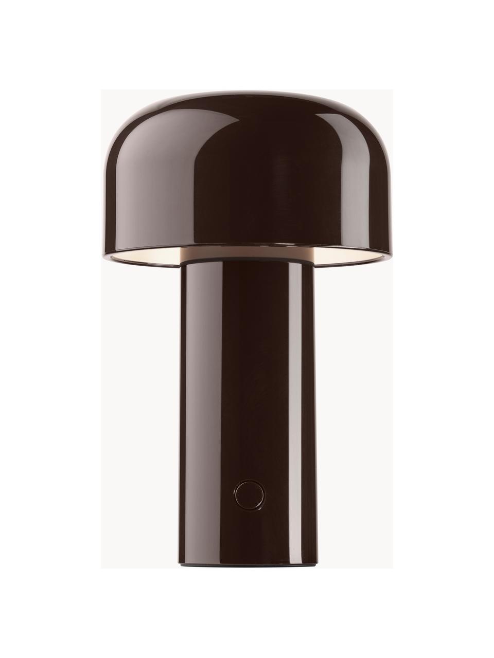 Lámpara de mesa LED pequeña regulable Bellhop, portátil, Plástico, Marrón oscuro brillante, Ø 13 x Al 20 cm