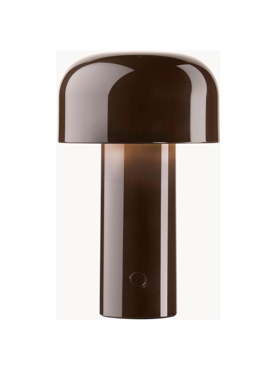 Lampada da tavolo piccola a LED con luce regolabile Bellhop, Plastica, Marrone scuro lucido, Ø 13 x Alt. 20 cm
