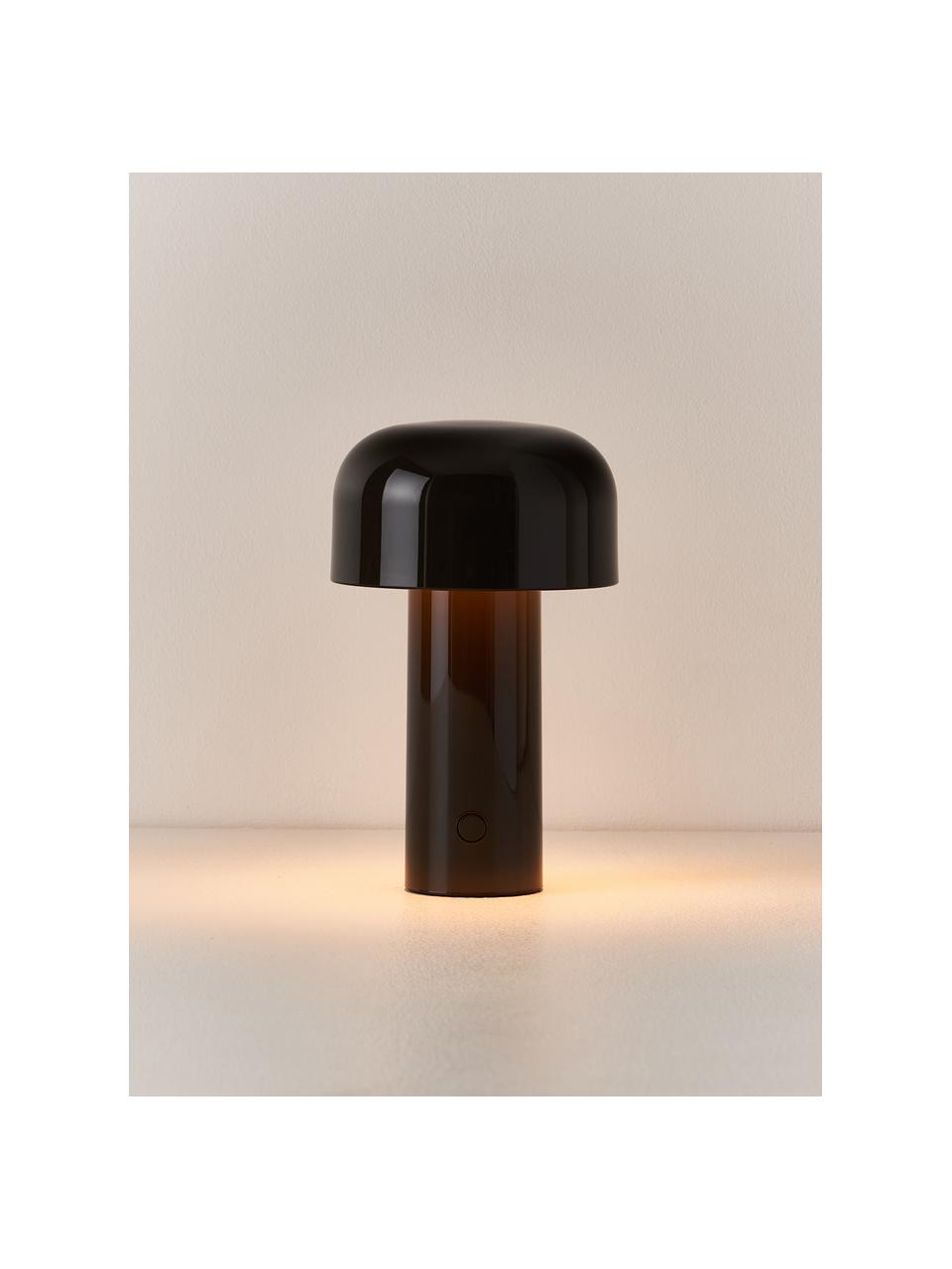 Kleine mobile LED-Tischlampe Bellhop, dimmbar, Kunststoff, Dunkelbraun, glänzend, Ø 13 x H 20 cm