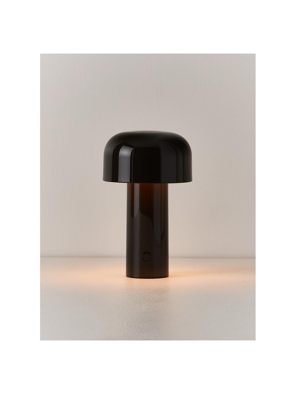 Kleine mobile LED-Tischlampe Bellhop, dimmbar, Kunststoff, Dunkelbraun, glänzend, Ø 13 x H 20 cm