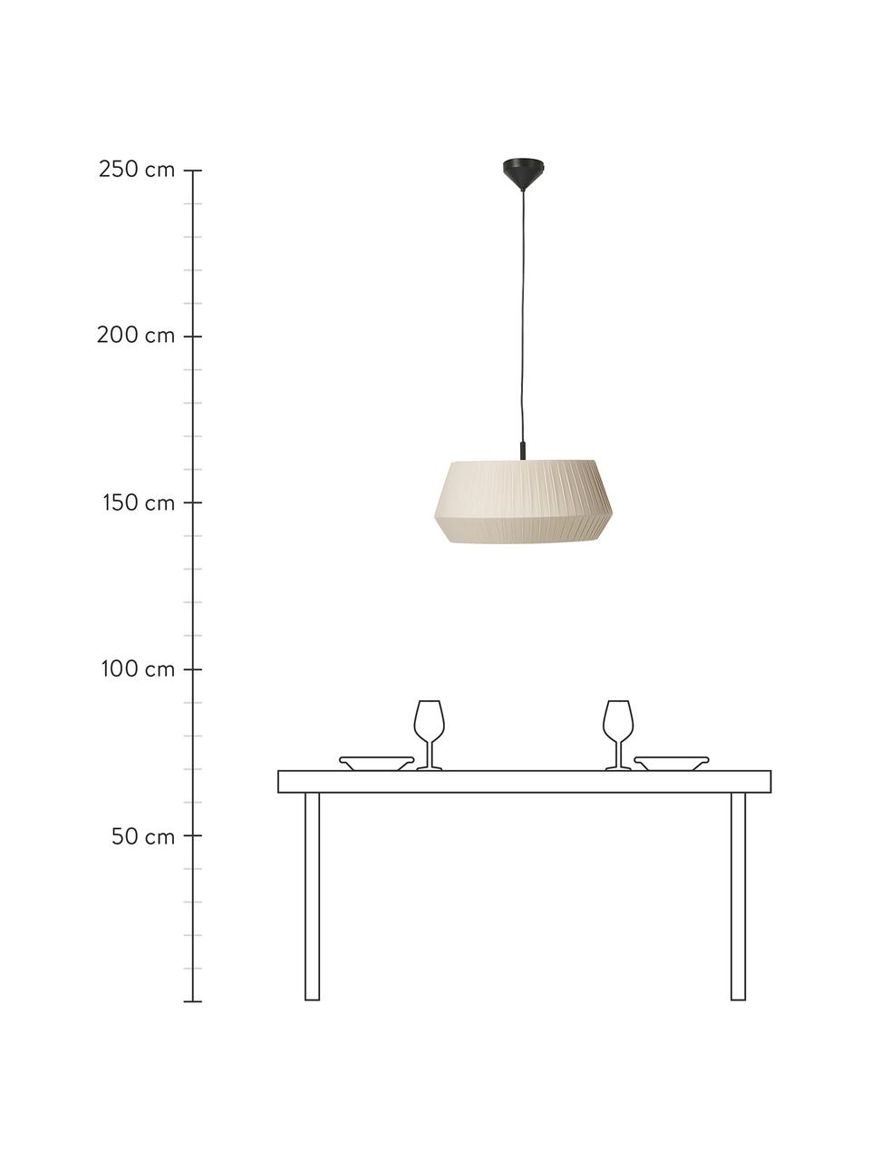 Klassieke hanglamp Dicte van geplooide stof, Lampenkap: stof, Baldakijn: gecoat metaal, Beige, zwart, Ø 53 x H 29 cm