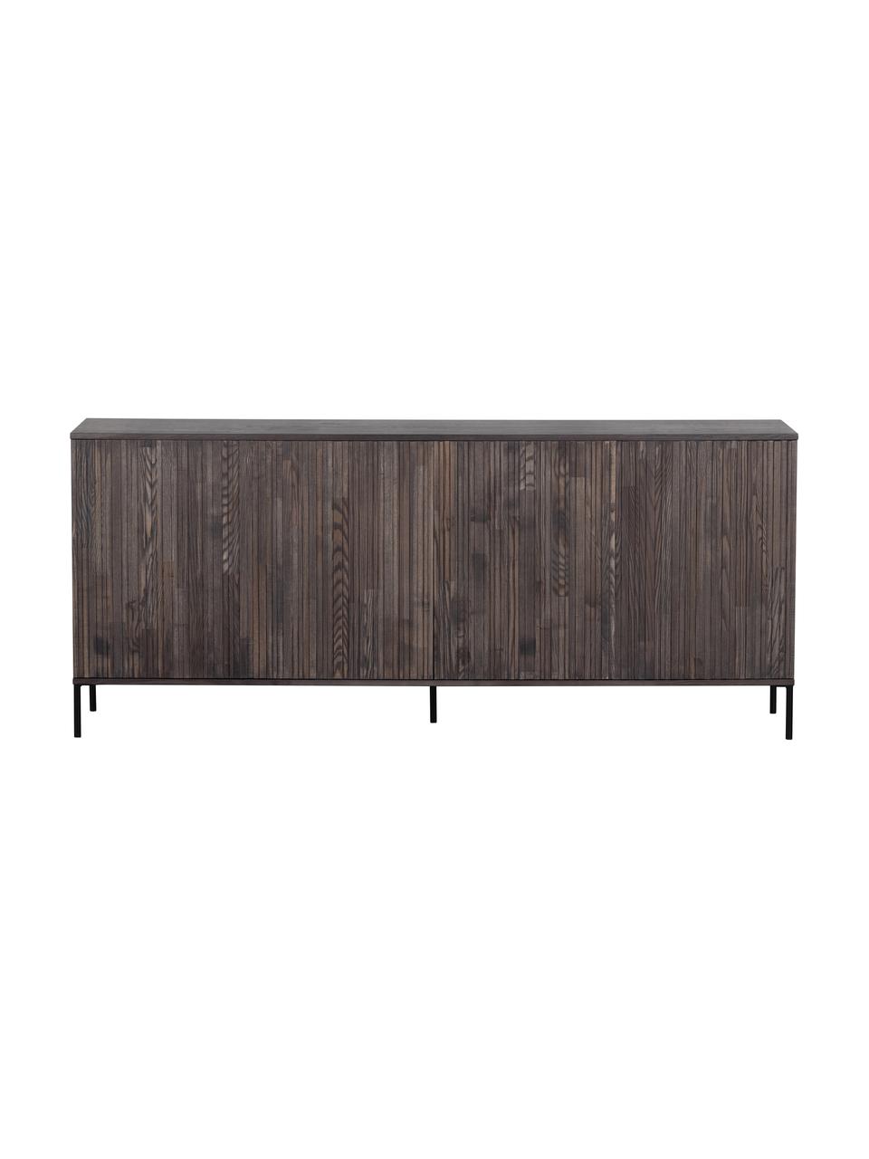 Dressoir Avourio met geribde voorzijde van essenhout, 4 deuren, Frame: essenhout, FSC-gecertific, Poten: gecoat metaal, Essenhout, B 200 cm x H 85 cm