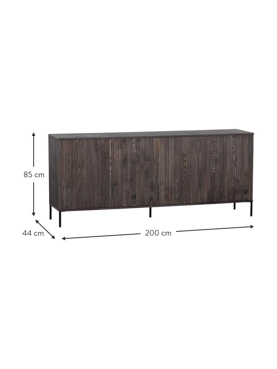 Credenza a 4 ante con frontale in legno di frassino scanalato Avourio, Piedini: metallo rivestito, Legno di frassino, Larg. 200 x Alt. 85 cm