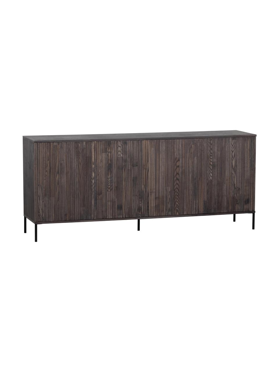 Credenza a 4 ante con frontale in legno di frassino scanalato Avourio, Piedini: metallo rivestito, Legno di frassino, Larg. 200 x Alt. 85 cm