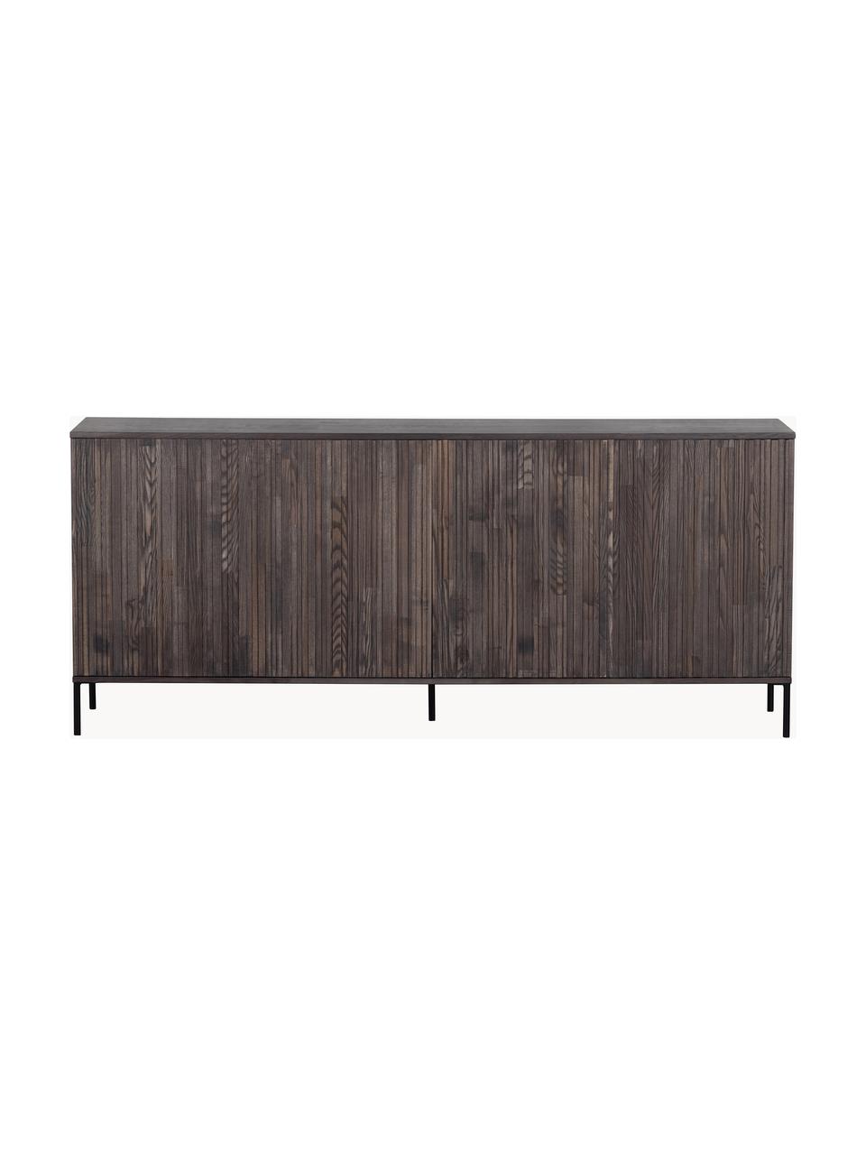 Credenza con frontale in legno di frassino scanalato Avourio, Piedini: metallo rivestito, Legno di frassino, scuro, Larg. 200 x Alt. 85 cm