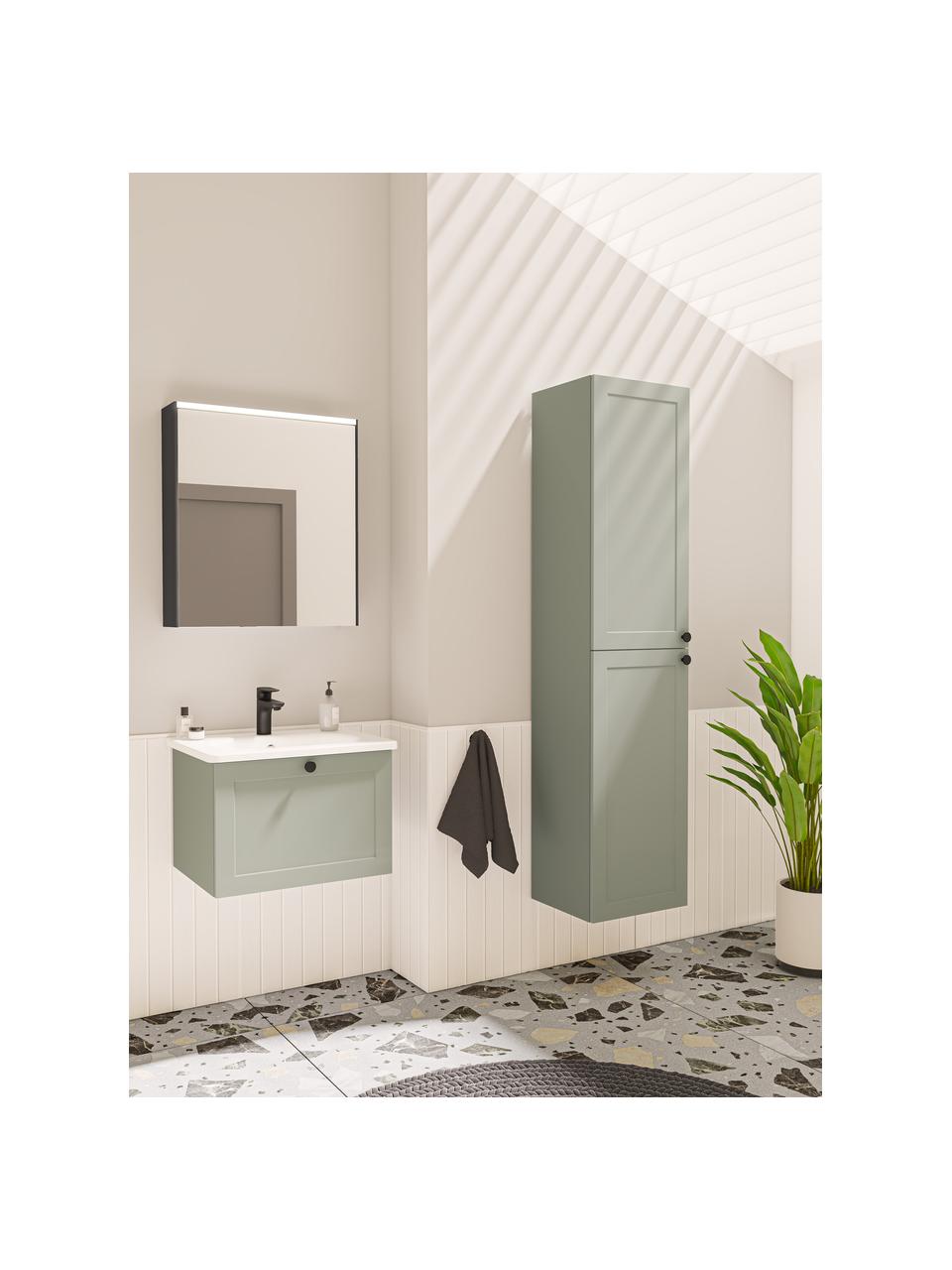 Hoge badkamerkast Rafaella met mat oppervlak, Handvatten: gecoat metaal, Saliegroen, B 40 x H 180 cm
