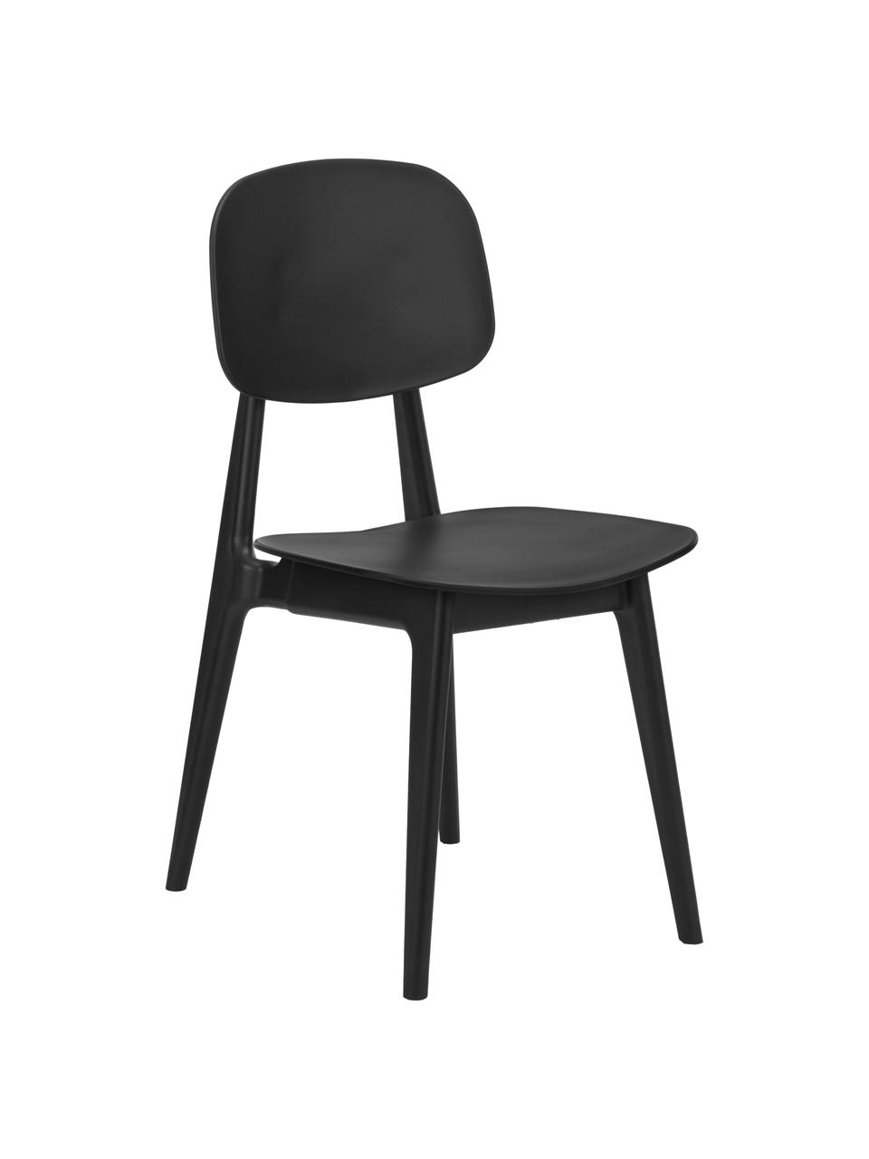 Kunststoffen stoelen Smilla, 2 stuks, Zitvlak: kunststof, Poten: gepoedercoat metaal, Mat zwart, B 43 x D 49 cm