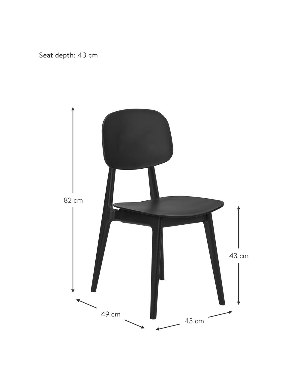 Sillas de plástico Smilla, 2 uds., Asiento: plástico, Patas: plástico, Negro mate, An 43 x F 49 cm