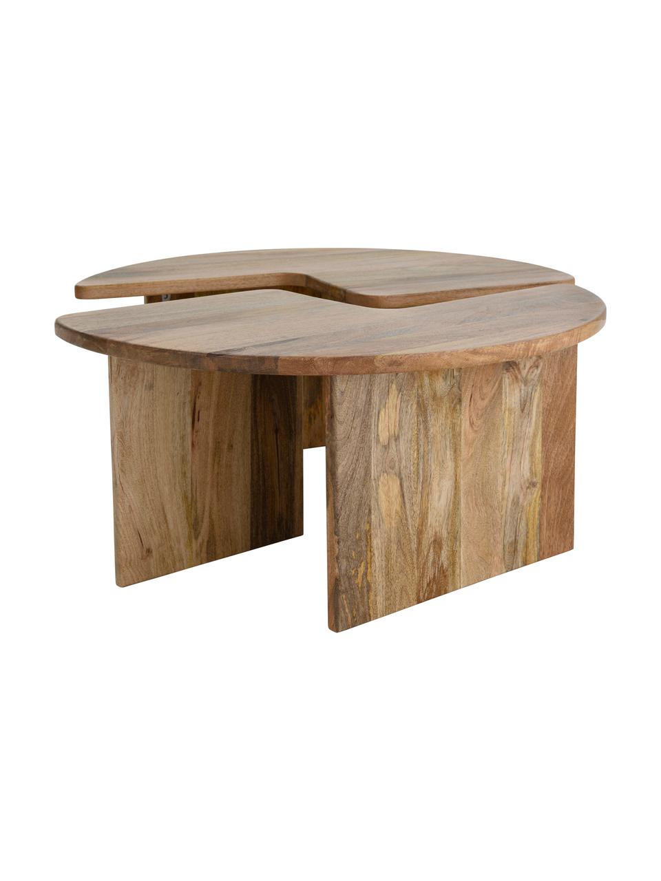 Kulatý konferenční stolek z mangového dřeva Match, 2 díly, Mangové dřevo, Světlé mangové dřevo, Ø 90 cm