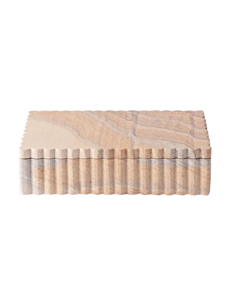 Boîte de rangement avec bord côtelé Rita, Grès, Tons beiges, avec finition sablée, larg. 20 x haut. 5 cm