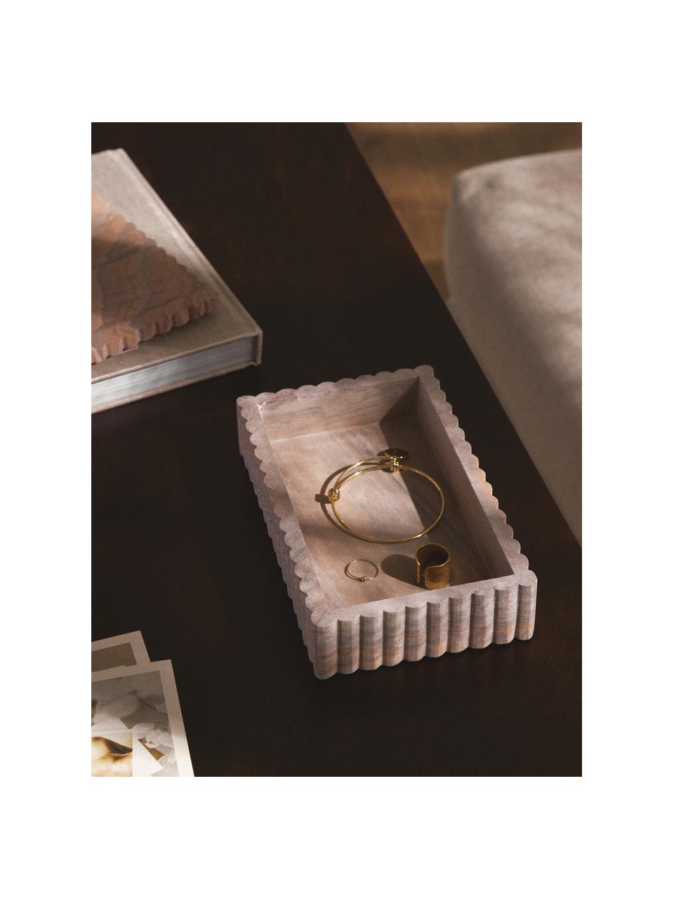 Boîte de rangement avec bord côtelé Rita, Grès, Tons beiges, avec finition sablée, larg. 20 x haut. 5 cm
