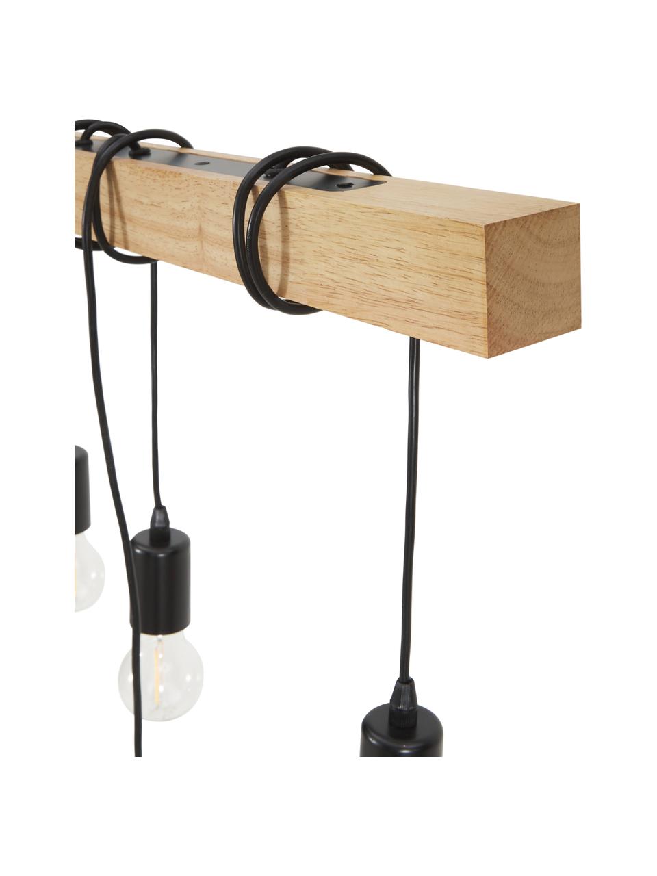 Grande suspension industrielle Townshend, Noir, bois d'hévéa, larg. 150 x prof. 10 cm