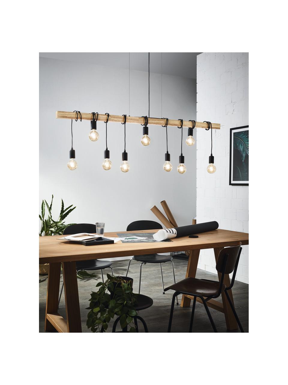 Grande suspension industrielle Townshend, Noir, bois d'hévéa, larg. 150 x prof. 10 cm