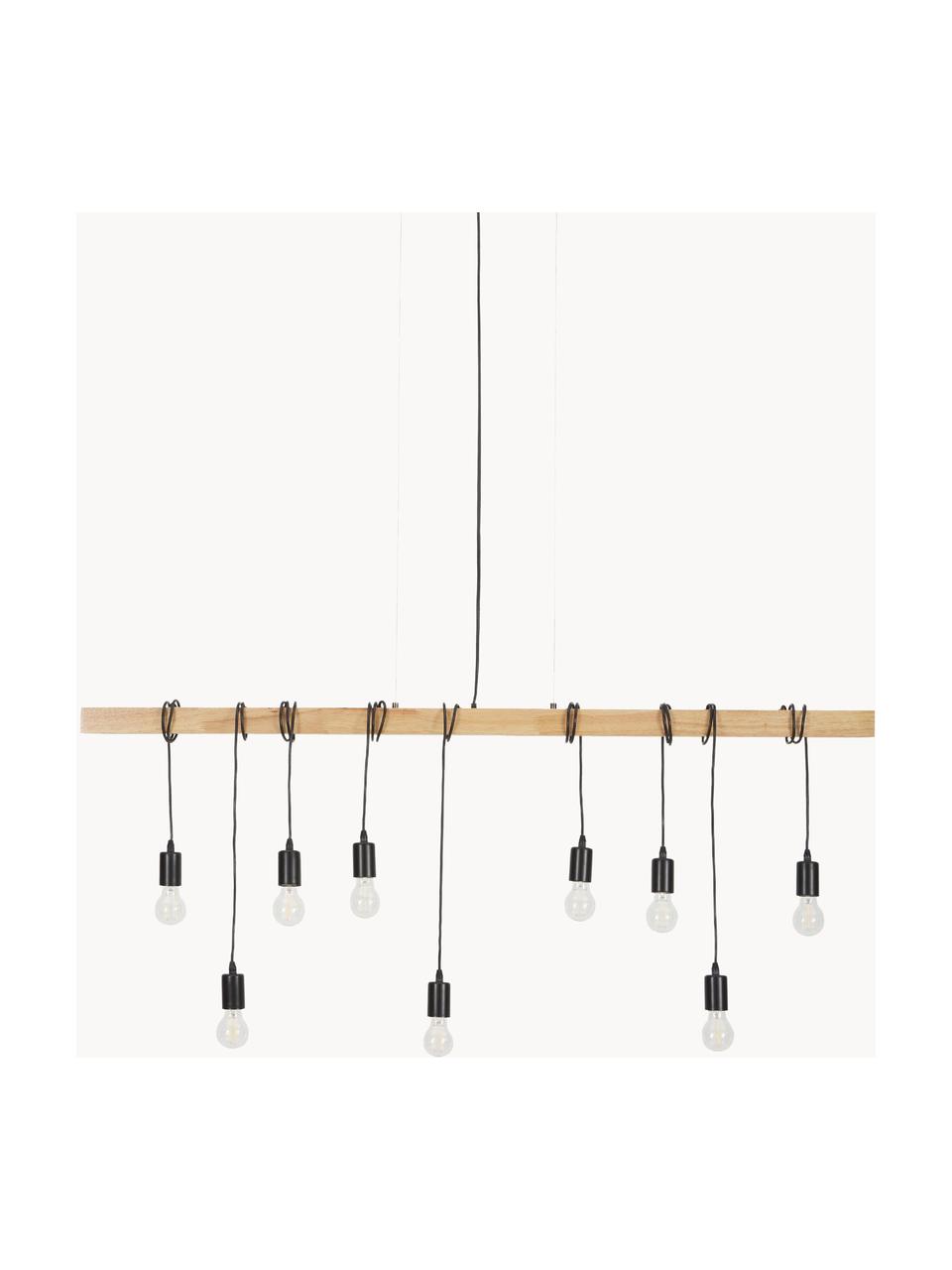 Grote hanglamp Townshend van hout, Baldakijn: gelakt staal, Zwart, rubberhout, B 150 x D 10 cm