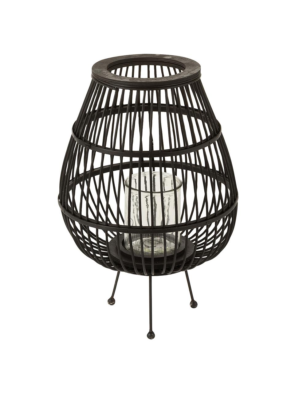 Portacandela Daya, Portacandela: rattan rivestito, Nero, Ø 32 x Alt. 47 cm