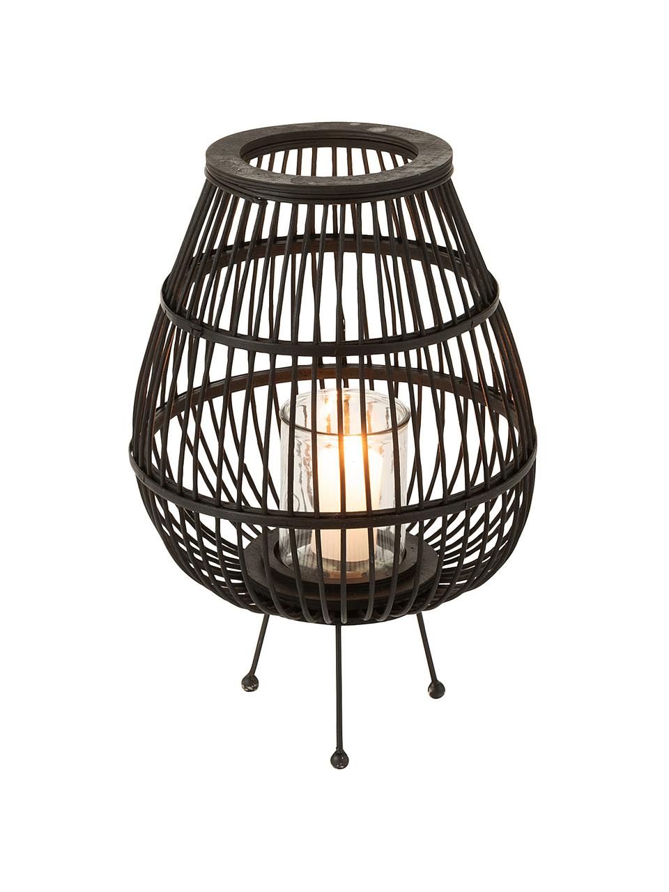 Portacandela Daya, Portacandela: rattan rivestito, Nero, Ø 32 x Alt. 47 cm