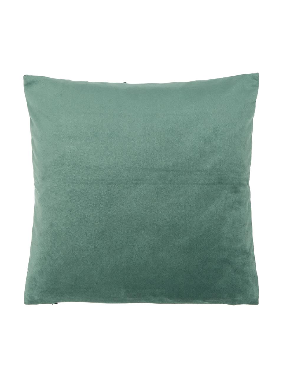Housse de coussin en velours vert Lucie, 100 % velours de polyester, Vert foncé, larg. 45 x long. 45 cm