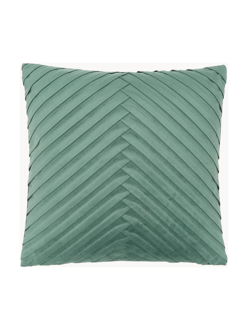 Sametový povlak na polštář  se strukturovaným povrchem Lucie, 100 % samet (polyester), Tmavě zelená, Š 45 cm, D 45 cm