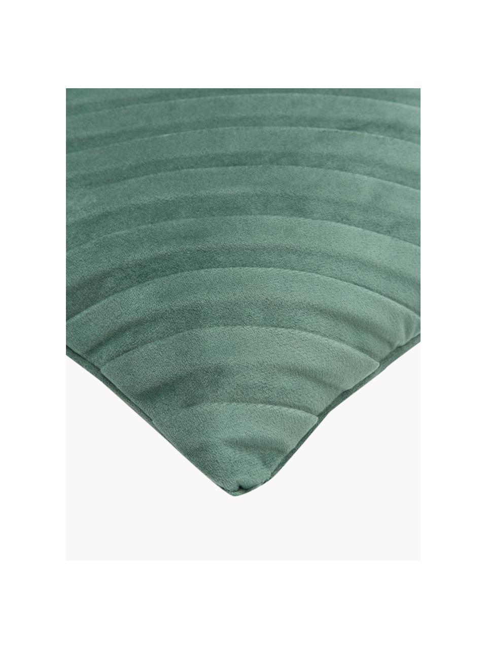 Housse de coussin en velours vert Lucie, 100 % velours de polyester, Vert foncé, larg. 45 x long. 45 cm