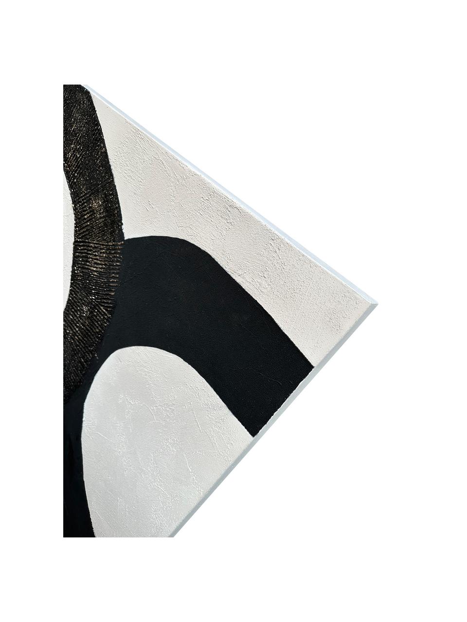 Handbeschilderde canvas zwart Circles, Zwart, lichtbeige, B 80 x H 80 cm