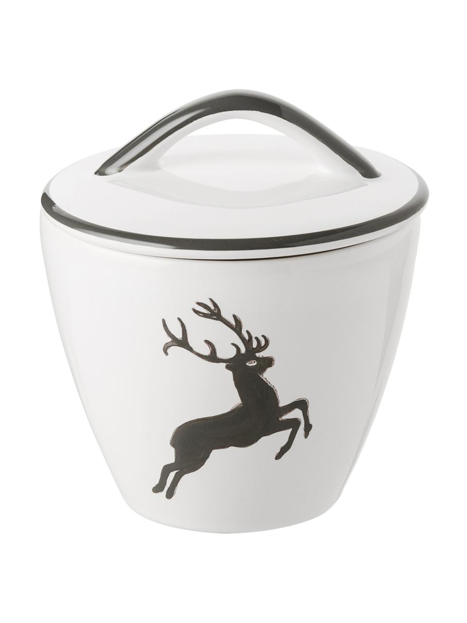 Handbeschilderde suikerpot gourmet Grey Deer, Keramiek, Grijs, wit, Ø 9 cm