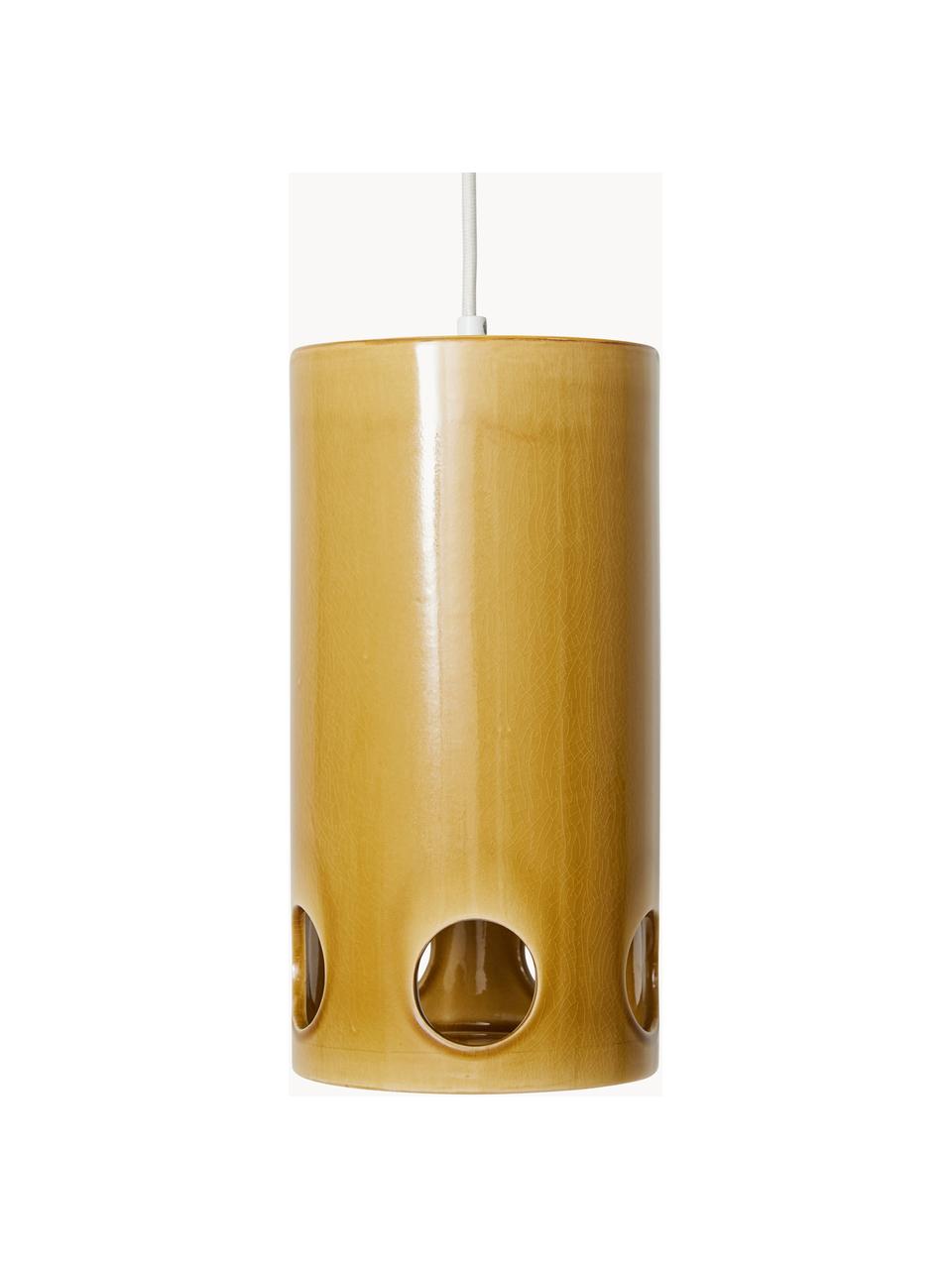 Handgemaakte hanglamp Mustard, Lampenkap: keramiek, Mosterdgeel, Ø 15 x H 30 cm