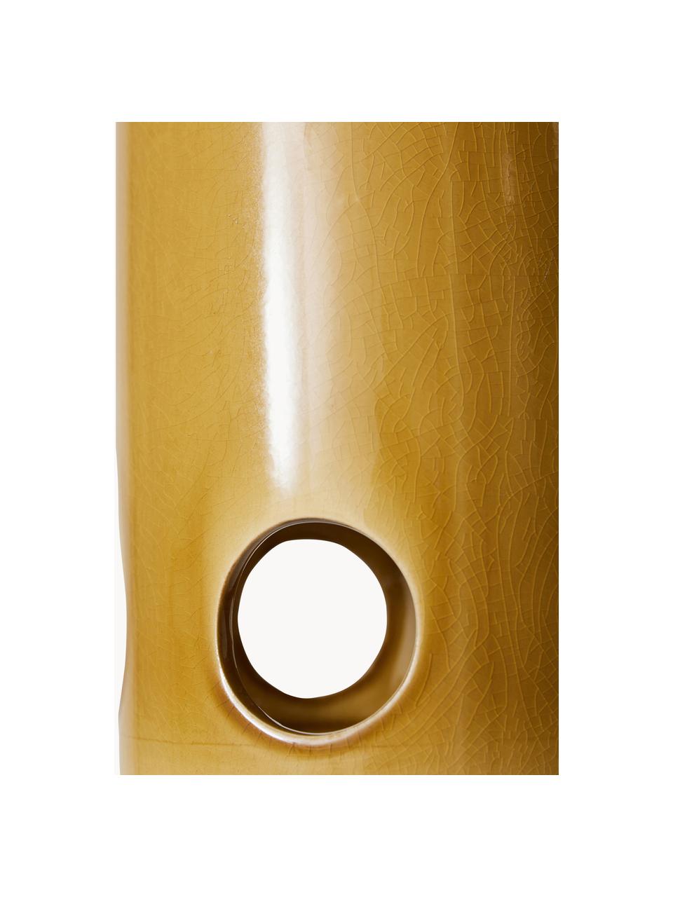 Lámpara de techo artesanal Mustard, Pantalla: cerámica, Cable: cubierto en tela, Mostaza, Ø 15 x Al 30 cm