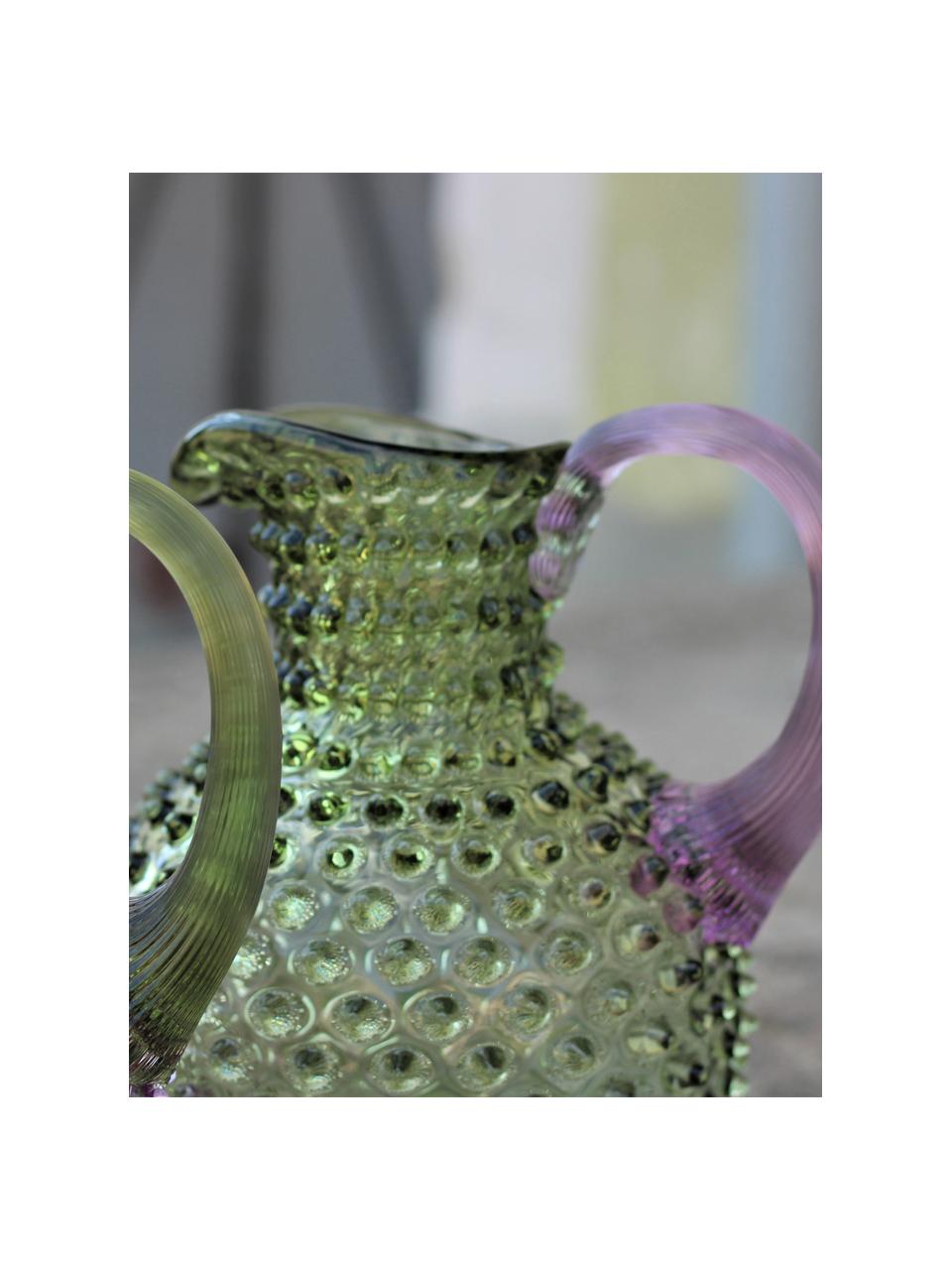 Mundgeblasener Krug Hobnail, 2 L, Glas, mundgeblasen, Olivgrün, Lila, transparent, 2 L