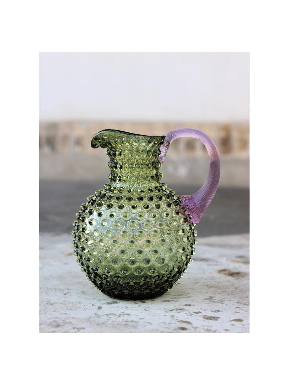 Cruche soufflée bouche avec structure cloutée Paris, 2 L, Verre, Vert olive, violet, 2 L