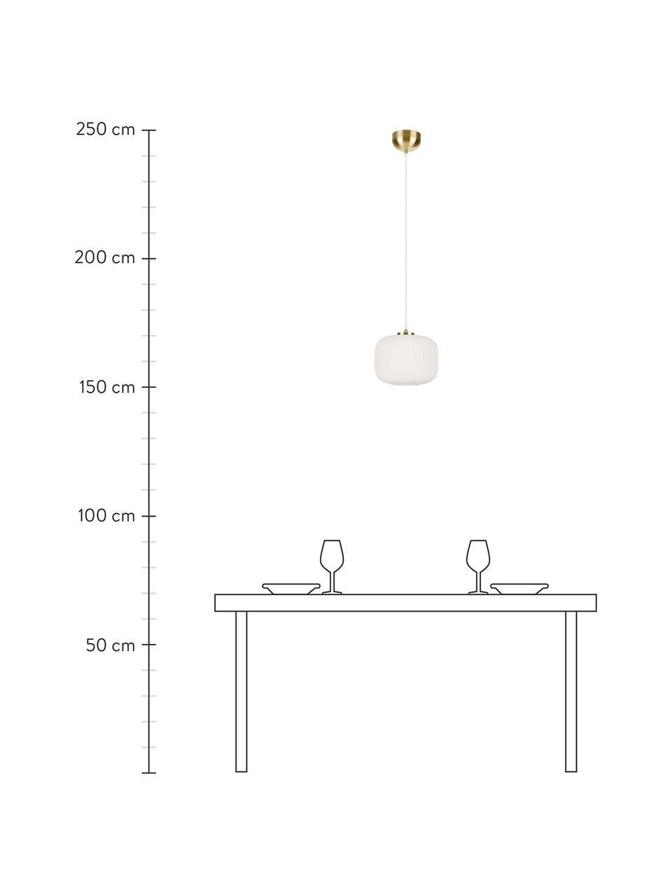 Kleine Pendelleuchte Sober mit Glasschirm, Lampenschirm: Glas, Baldachin: Metall, gebürstet, Dekor: Metall, gebürstet, Weiß, Ø 25 x H 22 cm