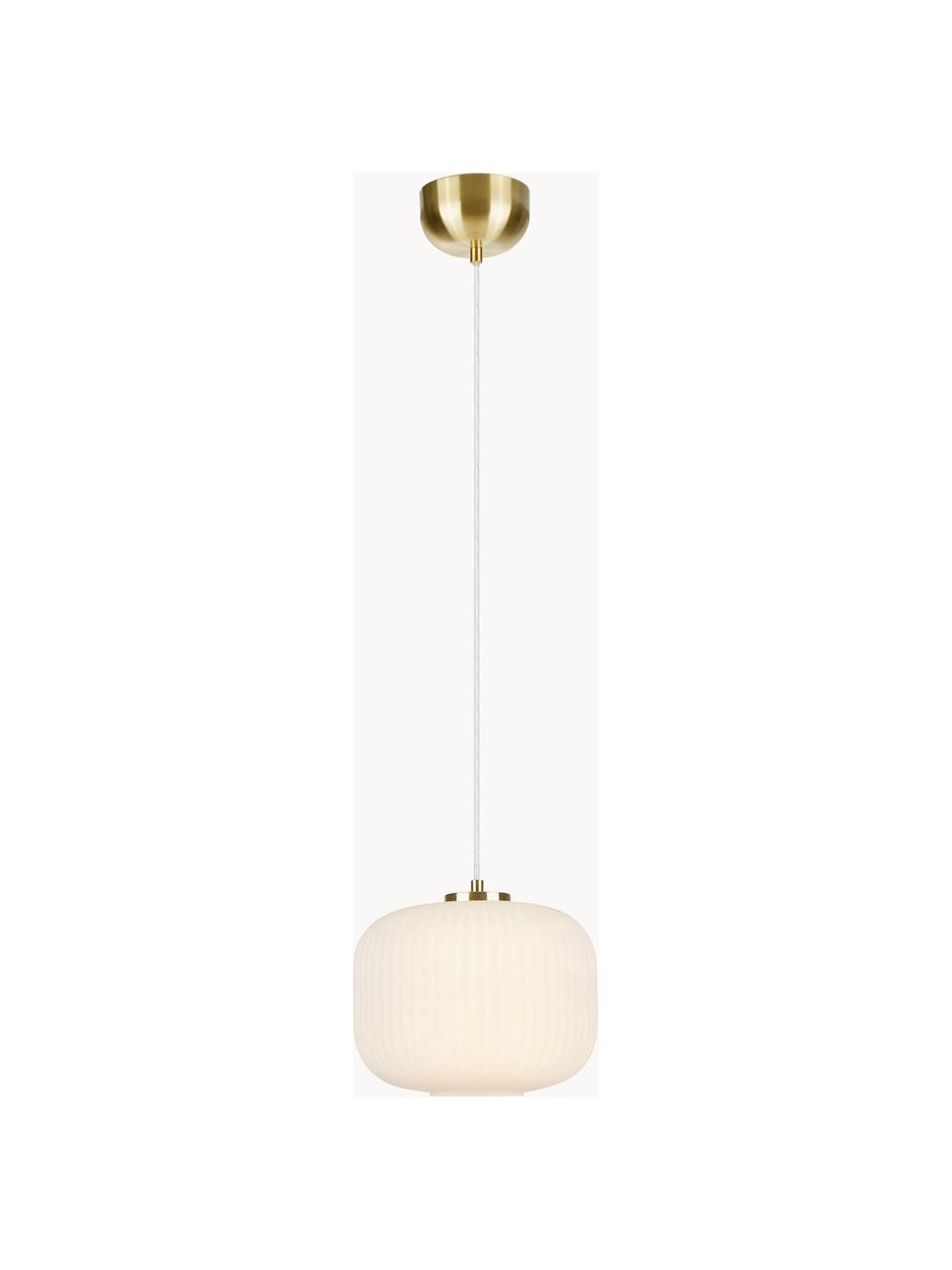 Kleine hanglamp Sober met glazen lampenkap, Lampenkap: glas, Decoratie: geborsteld metaal, Wit, Ø 25 x H 22 cm