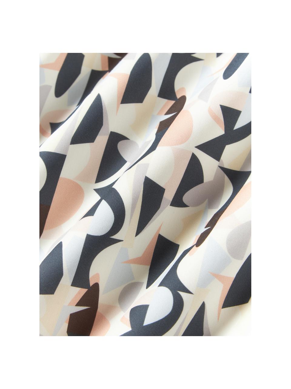Baumwollsatin-Bettdeckenbezug Cadence mit abstraktem Muster, Webart: Satin Fadendichte 210 TC,, Schwarz, Off White, Peach, 200 x 200 cm