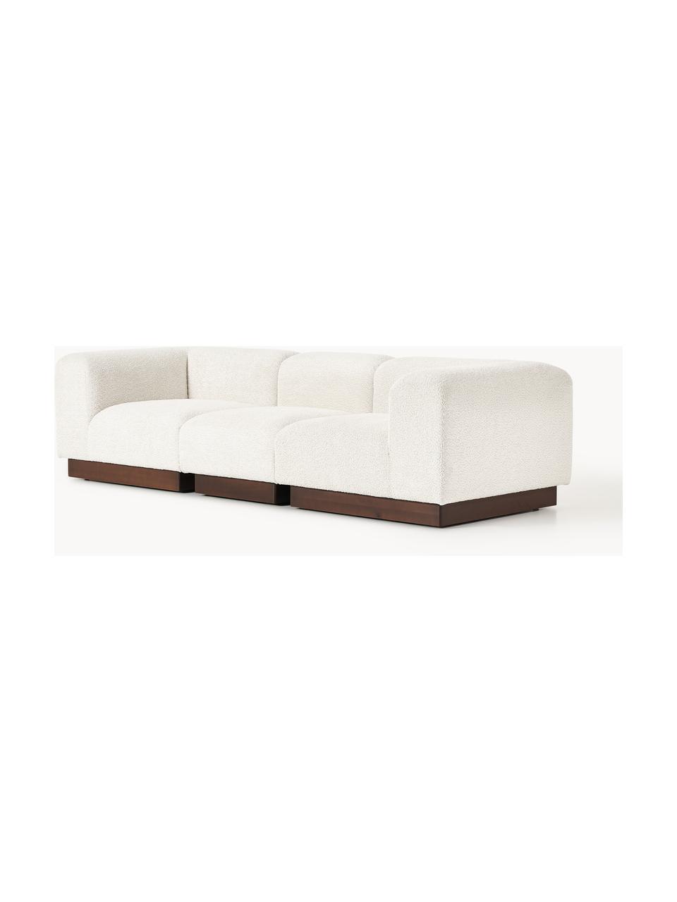 Modulares Sofa Natalie (3-Sitzer) aus Teddy-Bouclé, Bezug: Teddy-Bouclé (100 % Polye, Gestell: mitteldichte Holzfaserpla, Sockel: Massives Buchenholz, lack, Teddy-Bouclé Off White, dunkles Buchenholz, B 283 x T 107 cm