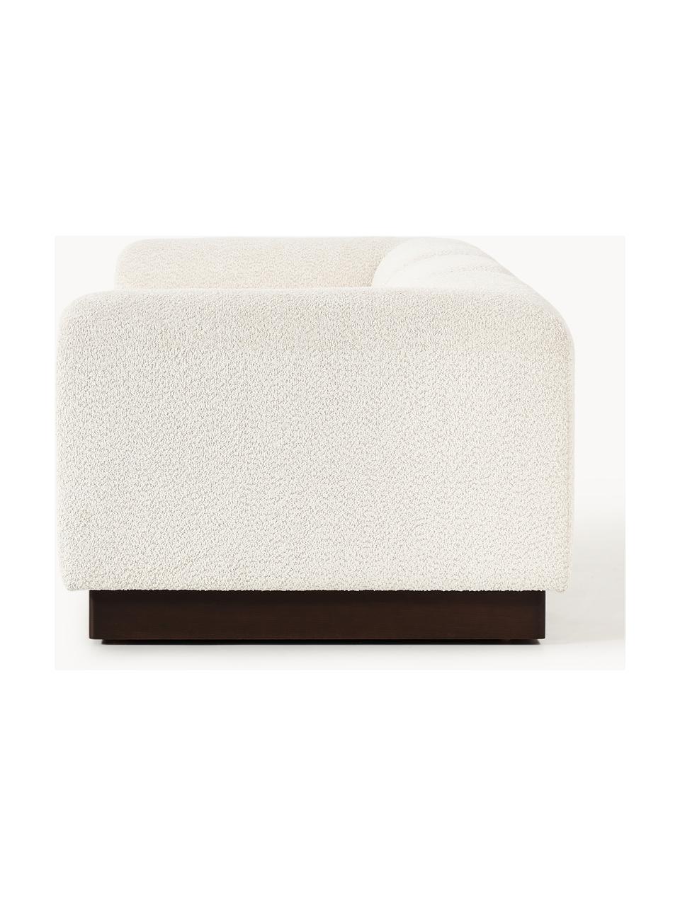 Modulares Sofa Natalie (3-Sitzer) aus Teddy-Bouclé, Bezug: Teddy-Bouclé (100 % Polye, Gestell: mitteldichte Holzfaserpla, Sockel: Massives Buchenholz, lack, Teddy-Bouclé Off White, dunkles Buchenholz, B 283 x T 107 cm