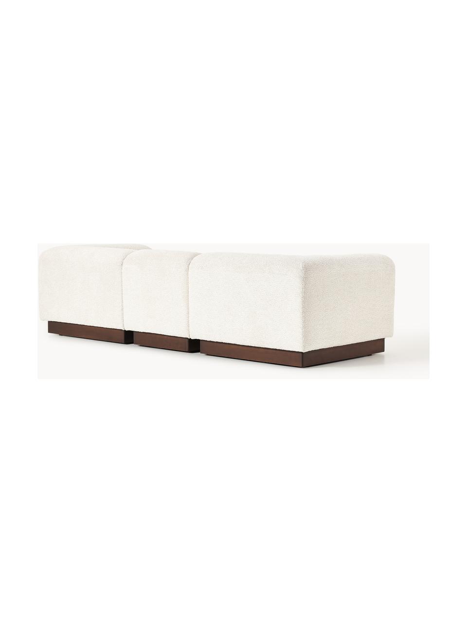 Modulares Sofa Natalie (3-Sitzer) aus Teddy-Bouclé, Bezug: Teddy-Bouclé (100 % Polye, Gestell: mitteldichte Holzfaserpla, Sockel: Massives Buchenholz, lack, Teddy-Bouclé Off White, dunkles Buchenholz, B 283 x T 107 cm