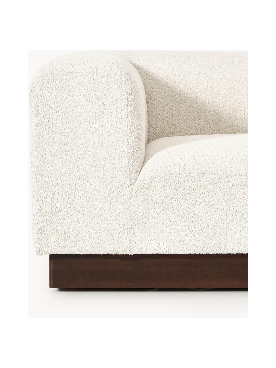 Modulares Sofa Natalie (3-Sitzer) aus Teddy-Bouclé, Bezug: Teddy-Bouclé (100 % Polye, Gestell: mitteldichte Holzfaserpla, Sockel: Massives Buchenholz, lack, Teddy-Bouclé Off White, dunkles Buchenholz, B 283 x T 107 cm