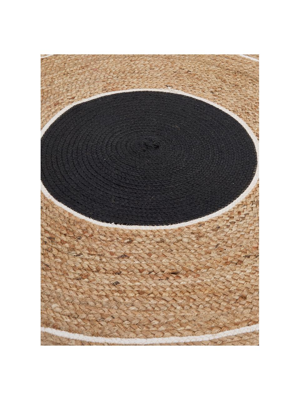 Okrągły dywan z juty z frędzlami Boham, Juta, bawełna, Juta, czarny, biały, Ø 100 cm (Rozmiar XS)